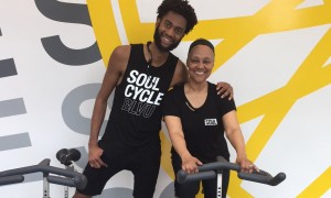 Photo of Vikki Owens with her spin instructor