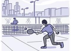 Illustration of 2 people playing tennis.