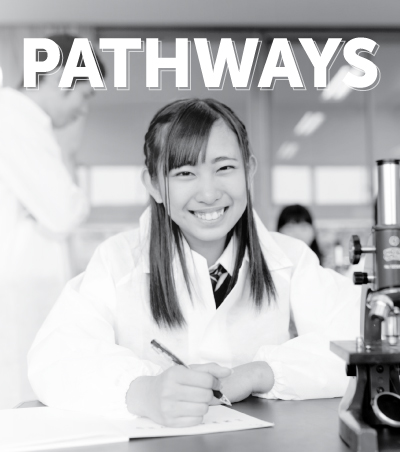 Pathways cover with a young scientist writing a paper