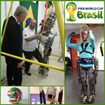 Francis S. Collins, Miguel Nicolelis, demonstrating robotic exoskeleton at World Cup